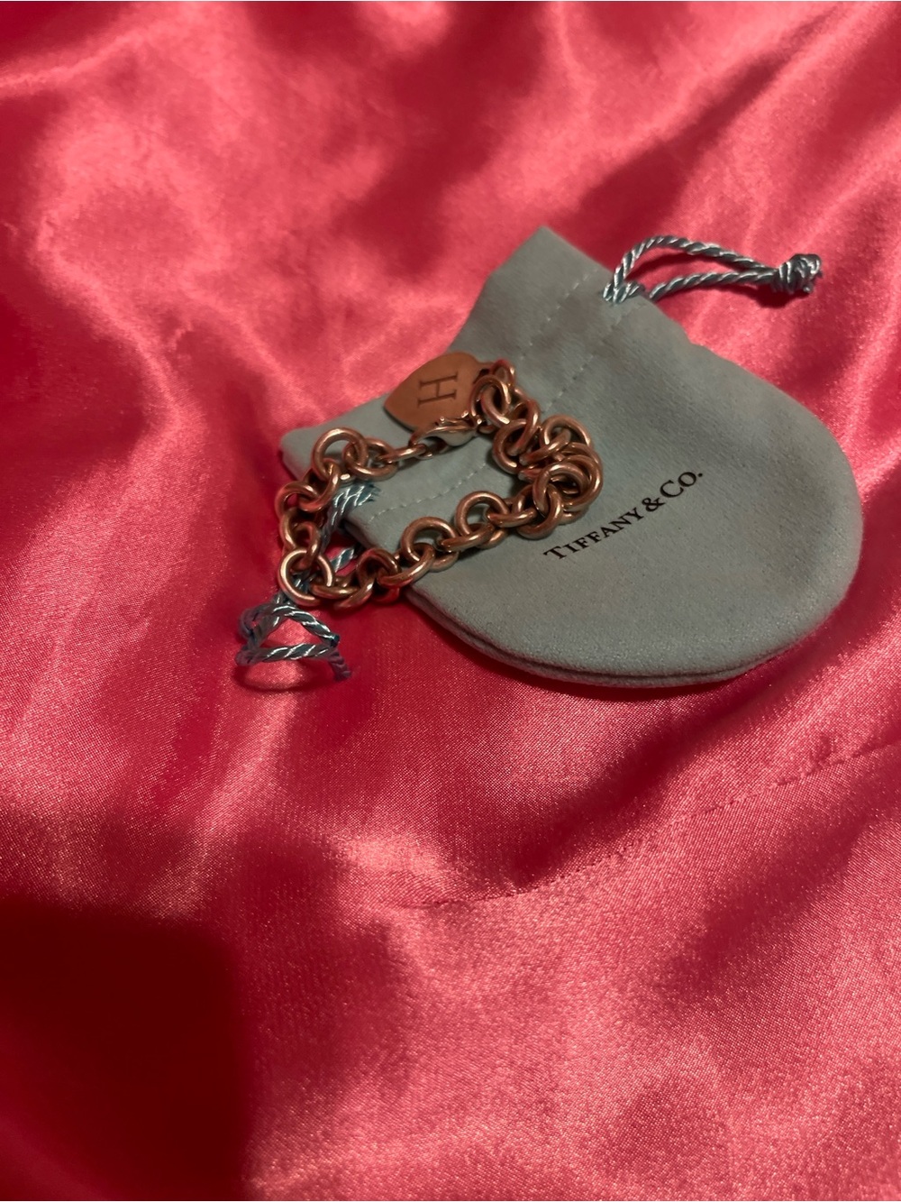 Tiffany & Co. Silver Heart Charm Bracelet with Initial H’ for Husband